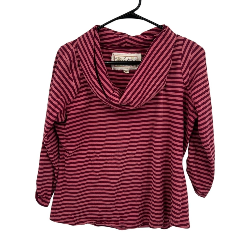 Aventura Cowl Neck Striped Top‎ Womens L Organic Cotton Roll Tab Sustainable